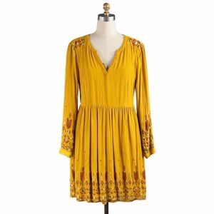 BEACHLUNCHLOUNGE Women’s Boho Long Sleeve Embroidered Rayon Caramel Size XL